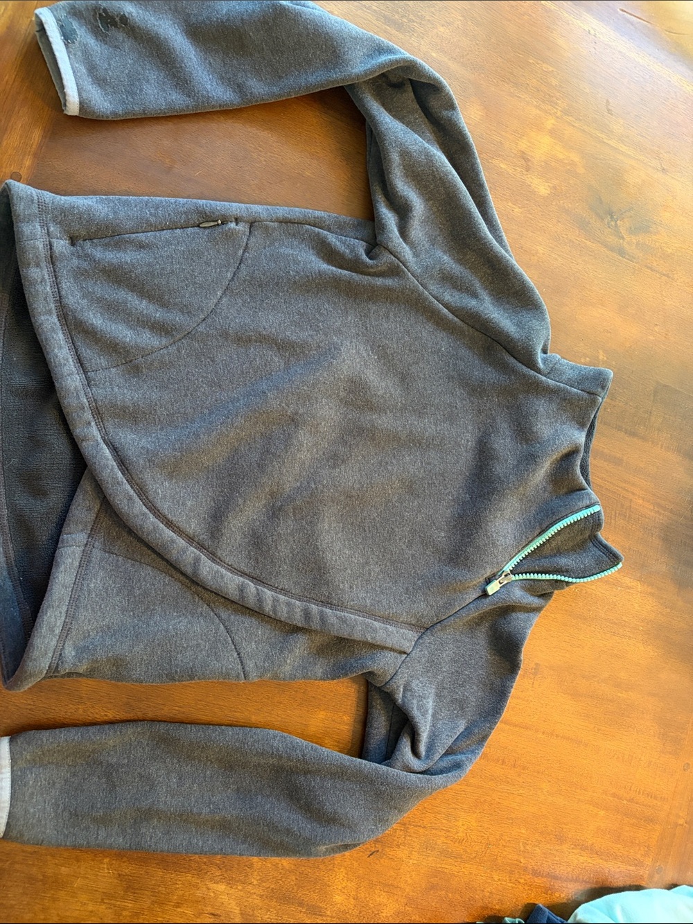 Athleta Kids Charcoal Gray Quarter-Zip Pullover with Aqua Trim